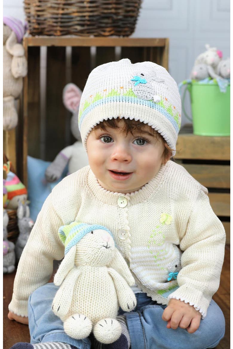 Easter Cardigan with Bunnies, Alternate, color, Ivory