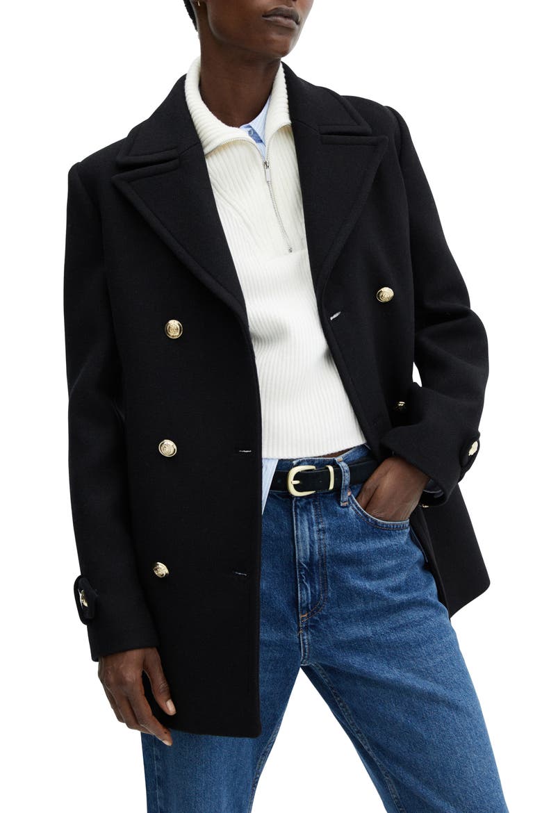 Double Breasted Coat, Main, color, BLACK