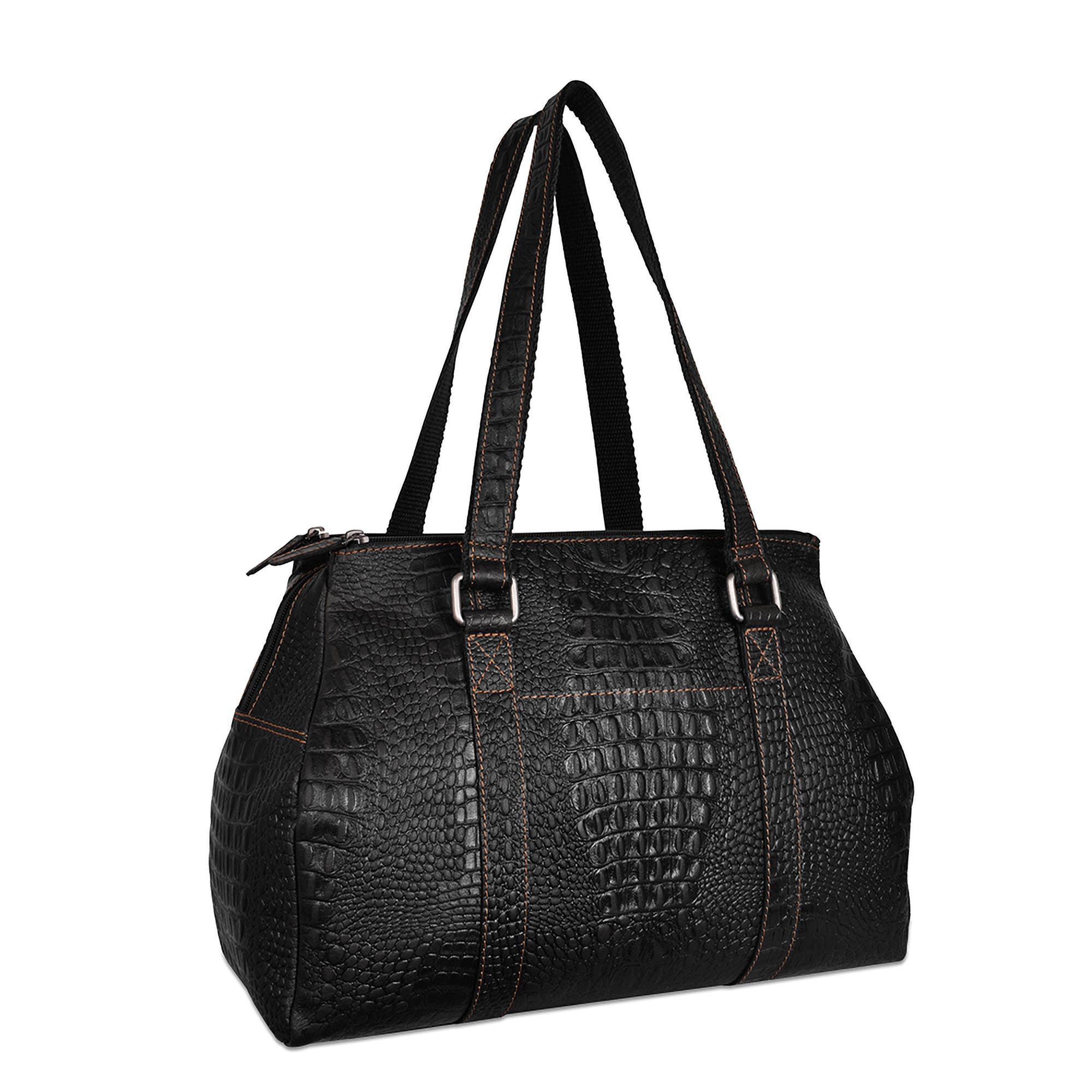 Hornback Croco Satchel Handbag, Alternate, color, Black