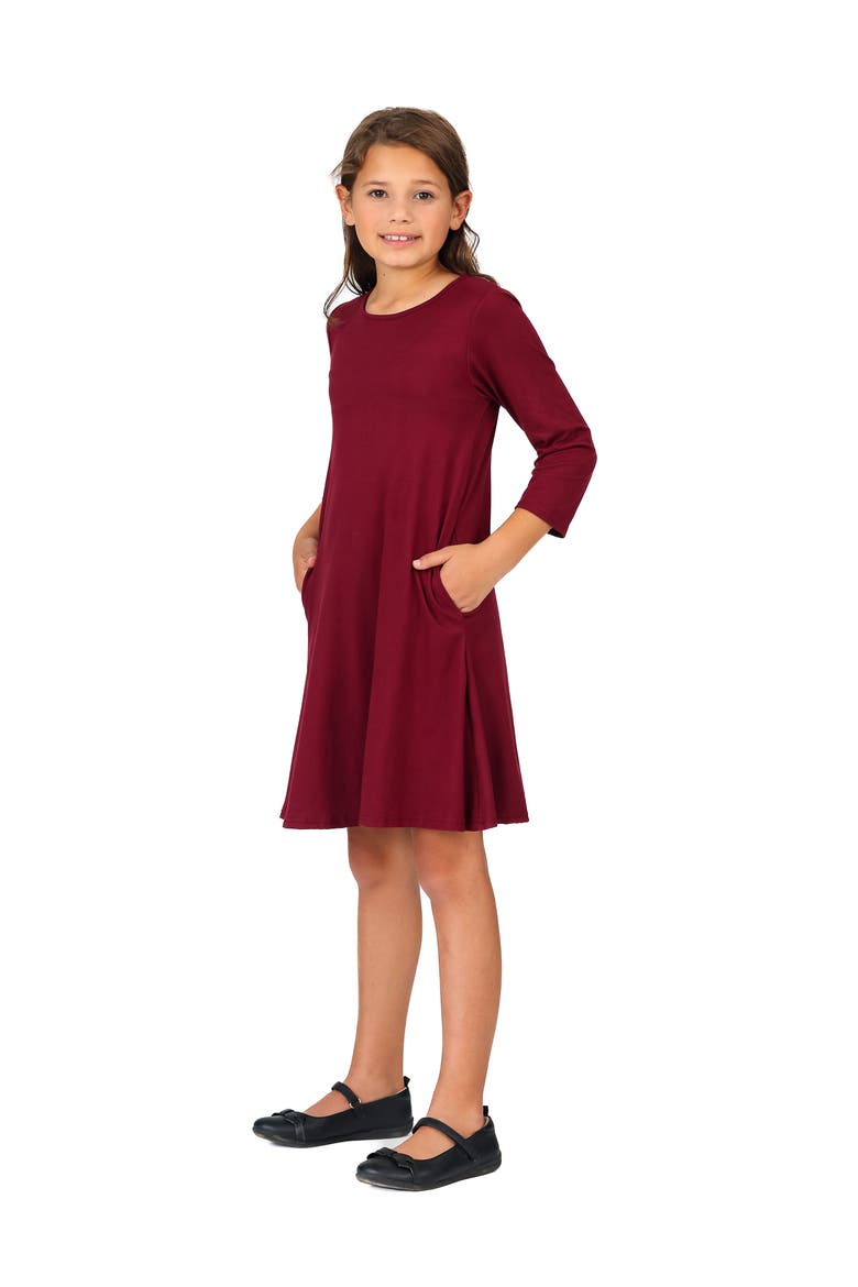 Long Sleeve Loose Fit Knee Length Tunic Pocket Dress, Alternate, color, Wine