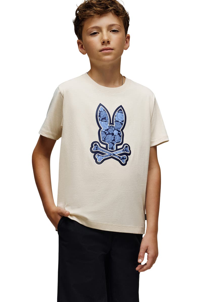 Psycho Bunny Kids' Rowen Embroidered Pima Cotton Graphic T-Shirt, Alternate, color, White Cap Grey
