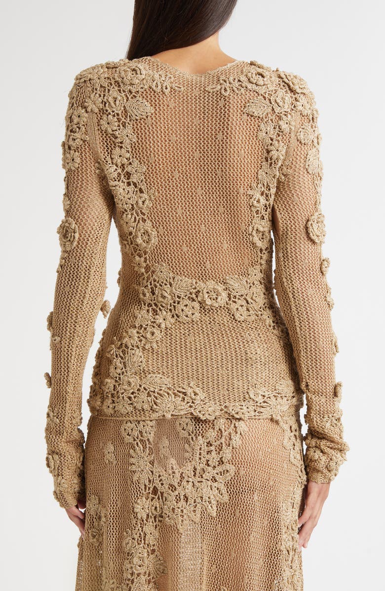 Ulla Johnson Viola Metallic Crochet Appliqué Open Stitch Sweater, Alternate, color, Lurex Combo