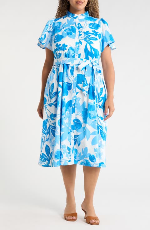 Darien Floral Aurelia Babydoll Cotton Midi Dress (Plus)