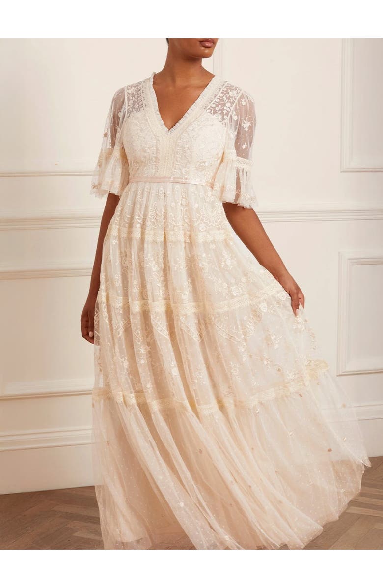 Needle & Thread Lottie Lace Gown, Alternate, color, Champagne