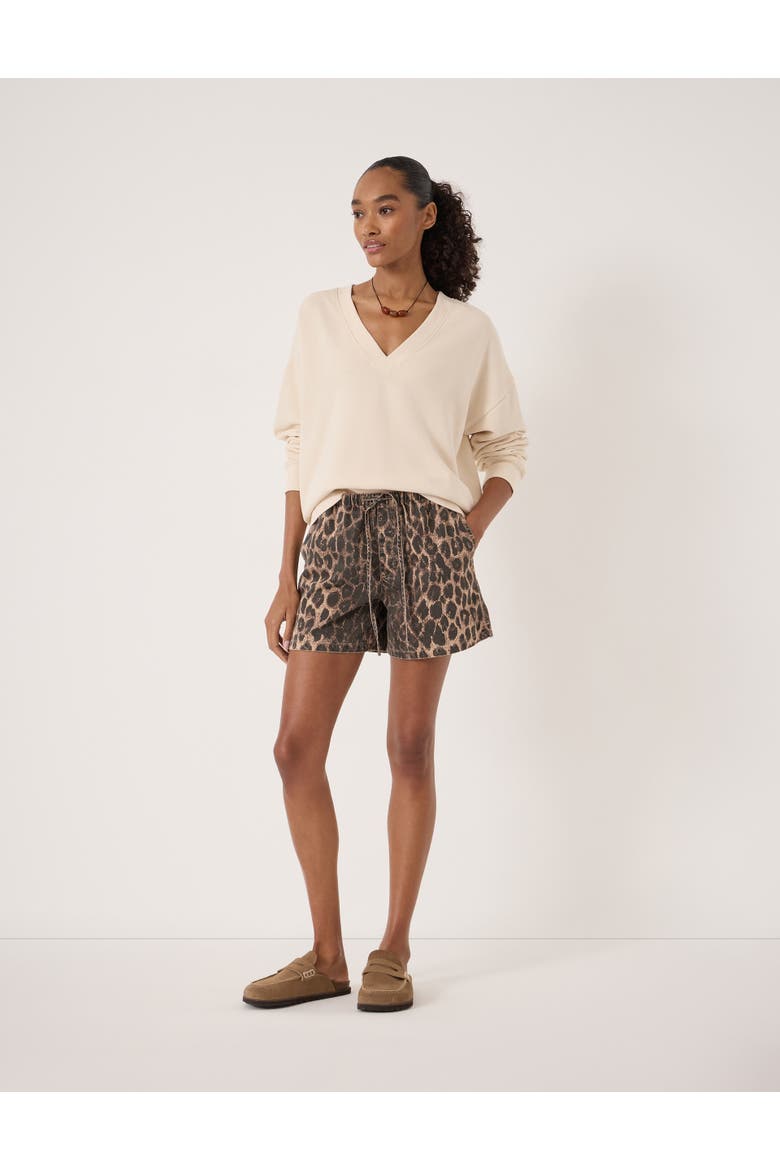 Cleo V-Neck Cotton Sweatshirt, Alternate, color, Almond