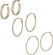 Jessica Simpson 3-Piece Hoop and Chain Hoop Earring Set in Gold-Tone