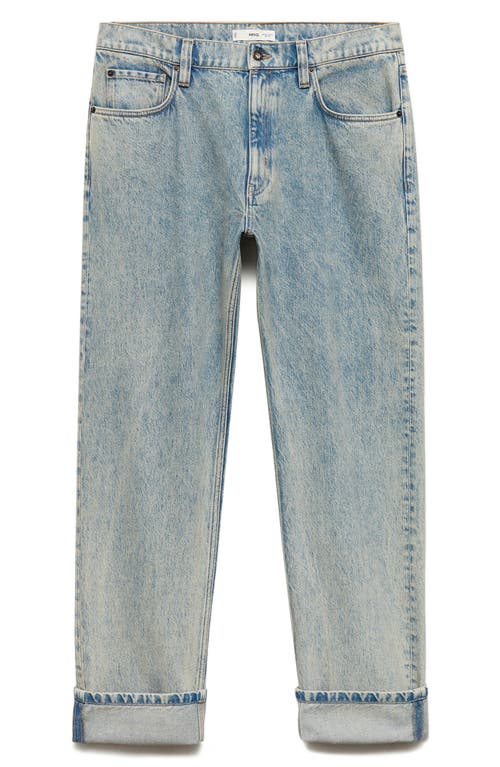 Mango Straight Leg Cuffed Jeans In Bleach Blue