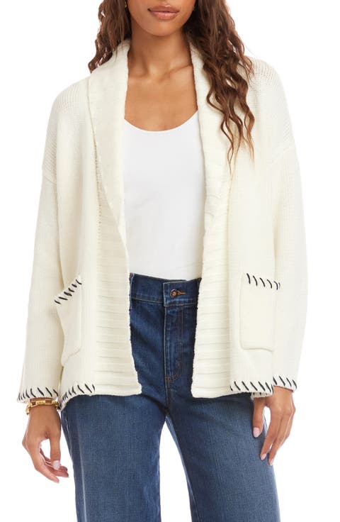 Contrast Stitch Open Front Cardigan