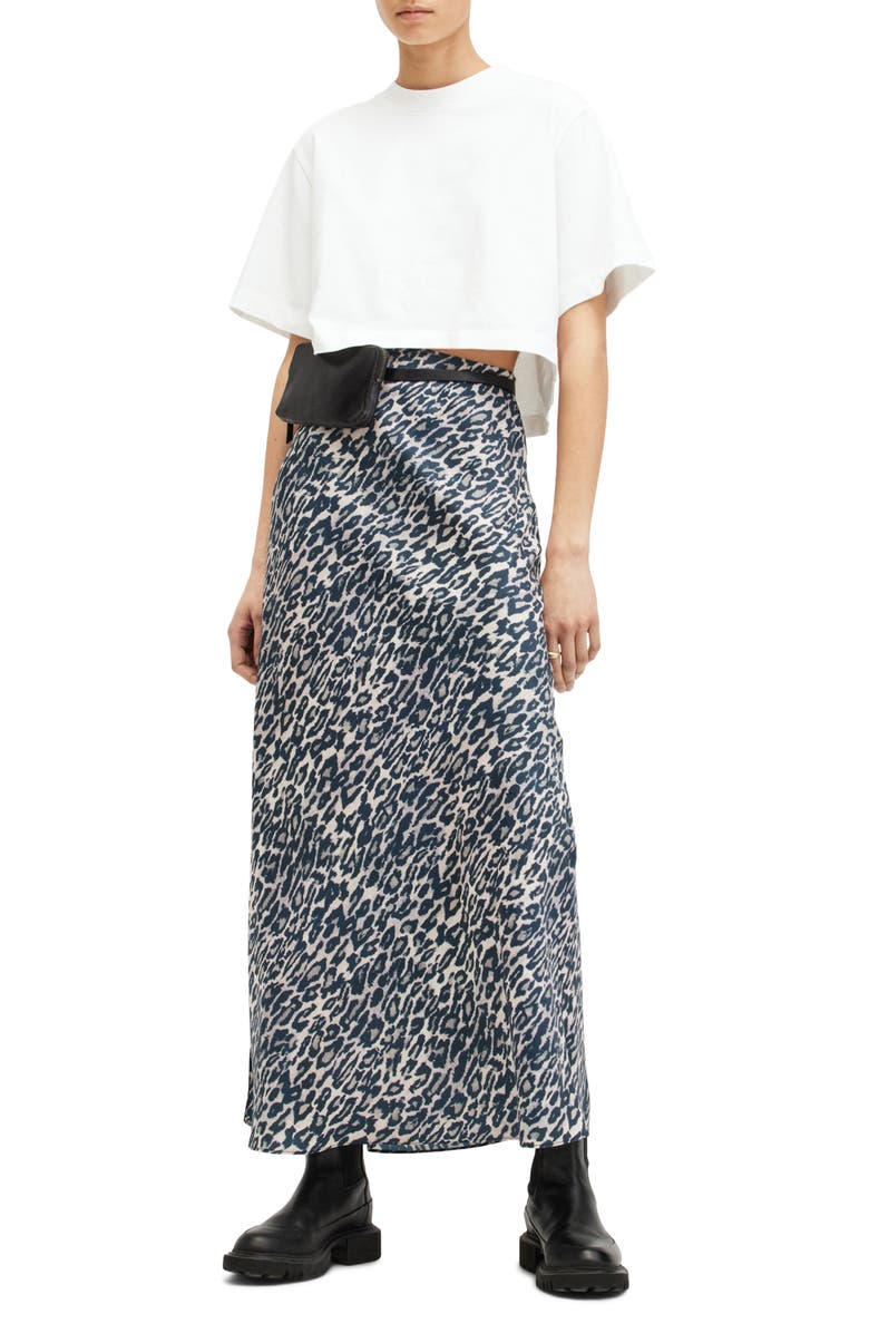 AllSaints Bryony Leopard Print Satin Maxi Skirt, Alternate, color,