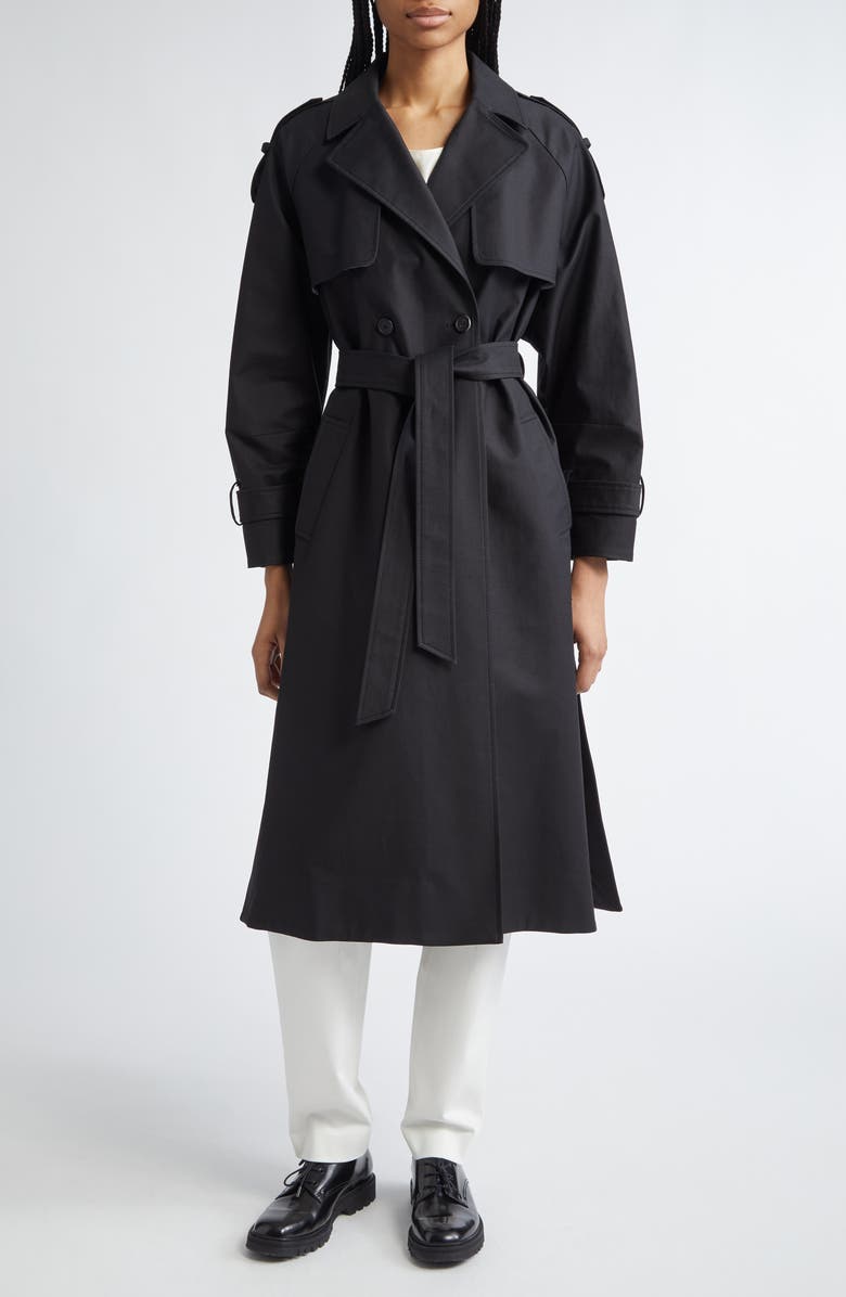PARTOW Rory Belted Compact Cotton Trench Coat, Alternate, color, Black