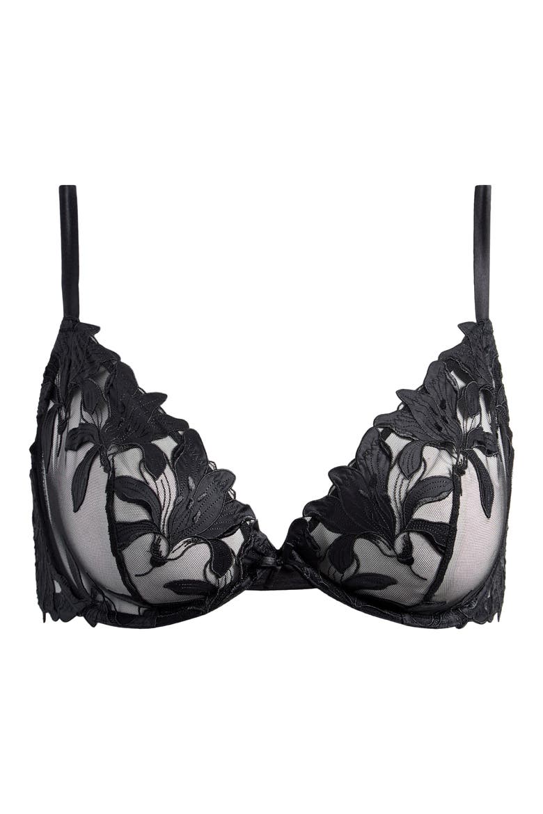 Fuller Cup Lily Embroidered Underwire Demi Bra, Alternate, color, BLACK