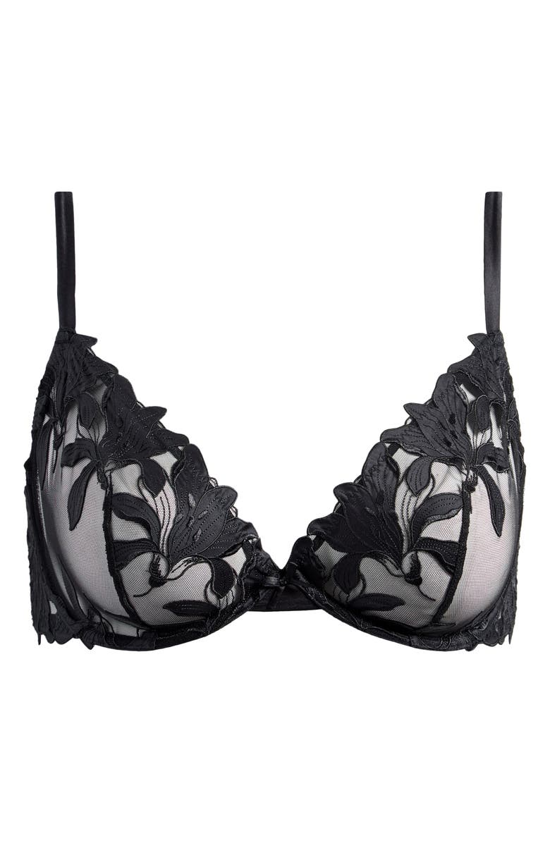 Fleur Du Mal Fuller Cup Lily Embroidered Underwire Demi Bra, Alternate, color, Black