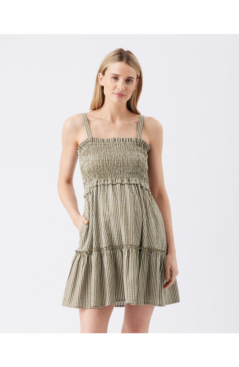 Ripe Maternity Gabby Tiered Dress, Main, color, Khaki / White