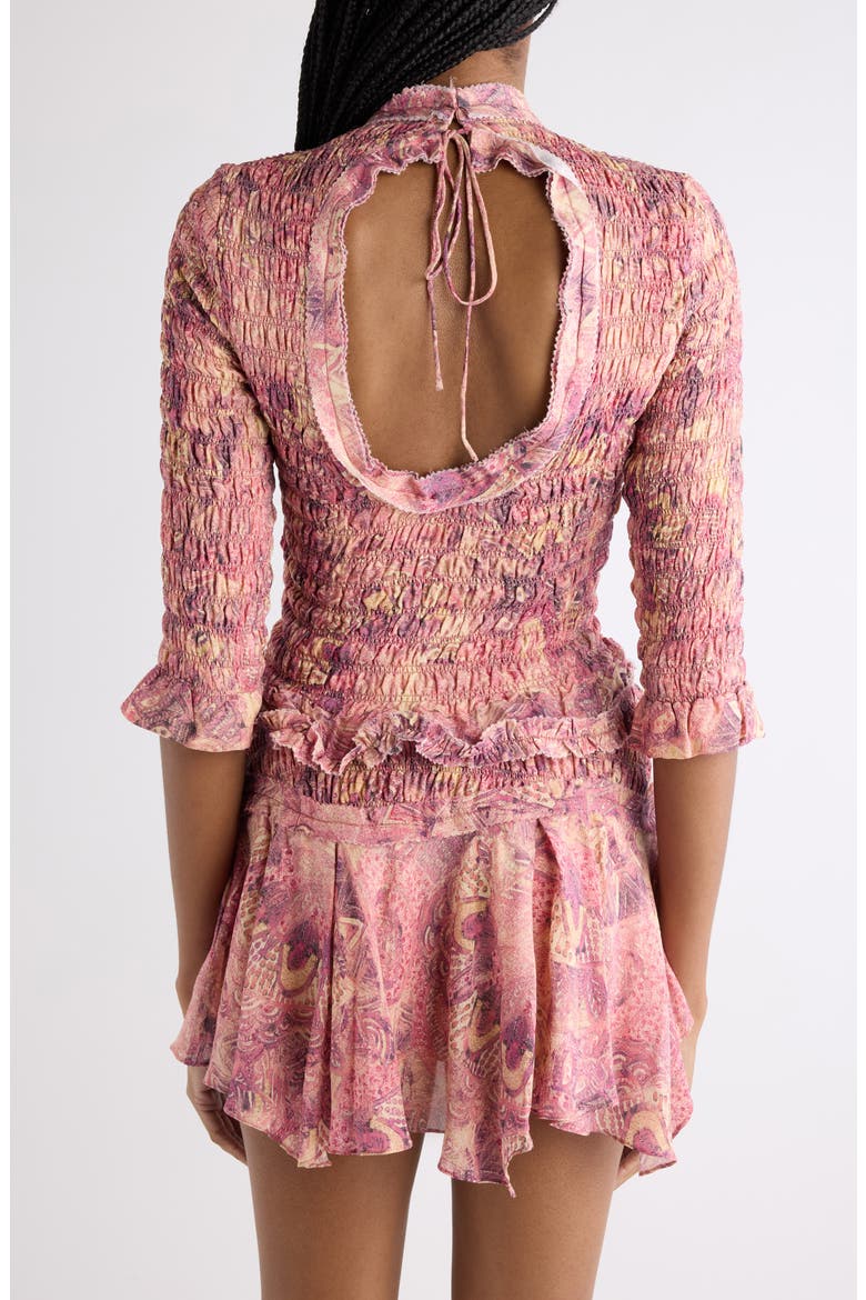 Carola Smocked Silk Georgette Top, Alternate, color, PINK