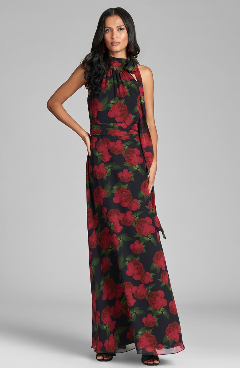 Sachin & Babi Kayla Floral Halter Gown, Alternate, color, Ruby Tea Rose