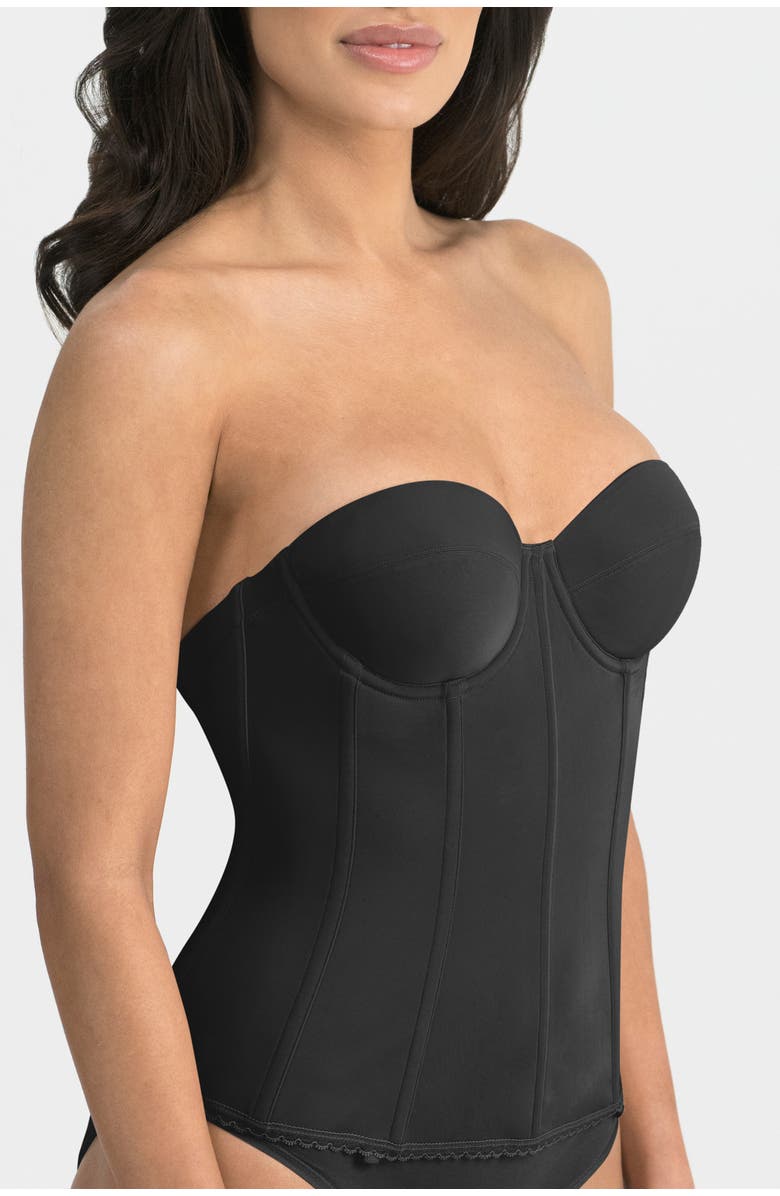 Dominique Intimates Brianna Low back Convertible Strapless Corset Bra, Alternate, color, Black