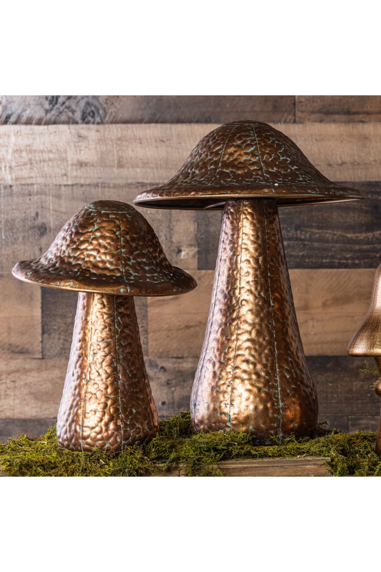 Oversized Metal Bronze Mushroom Decor Set of 2 Unique Home Decorations for Spring and Seasonal Decor, Alternate, color, Multicolored