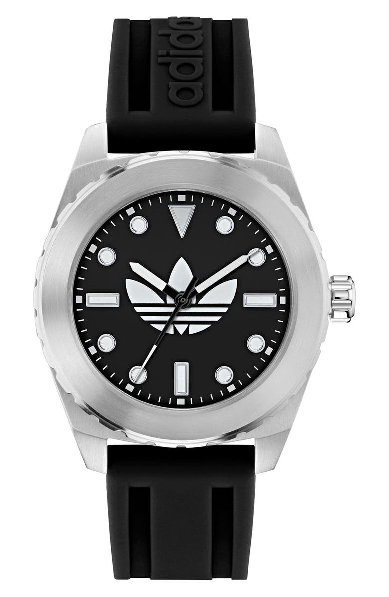 adidas The Discoverer One Black Silicone Strap Watch, 44mm, Main, color, Black