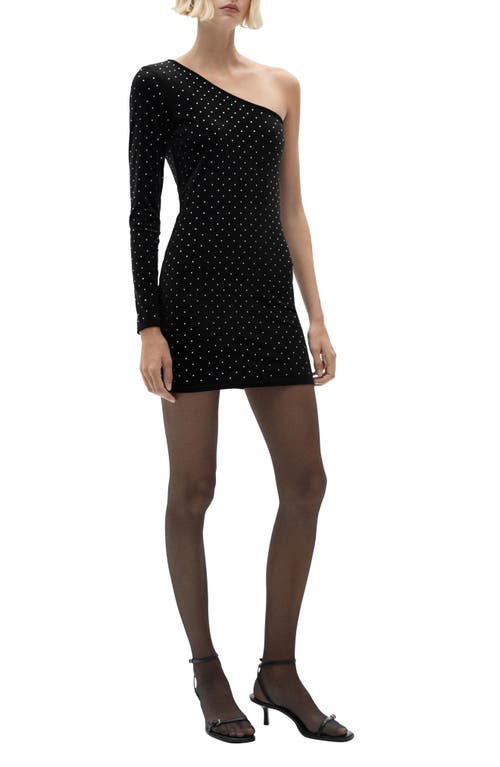 Mango Asymmetrical Rhinestone Dress Black In Black