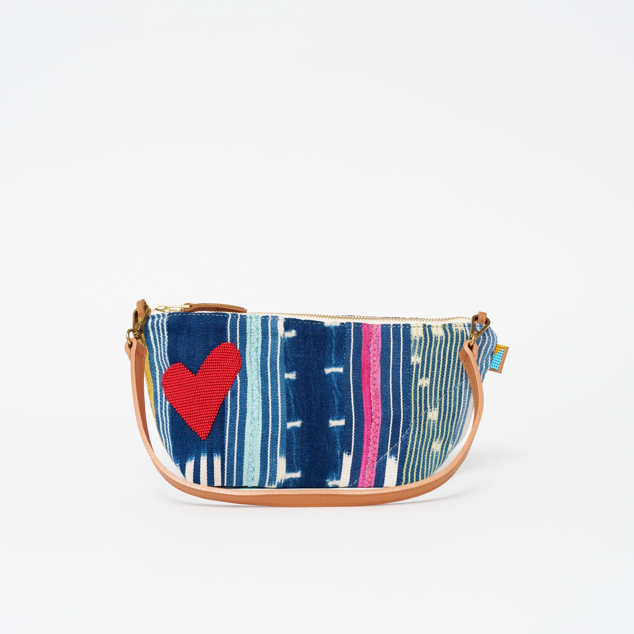Large Convertible Pouch with Strap - Baule Cloth with Beaded Red Heart, Alternate, color, Red