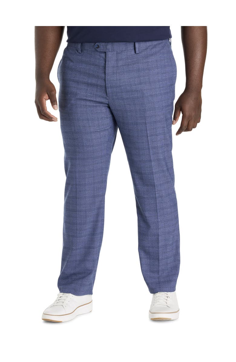 Oak Hill by DXL Big & Tall Waist-Relaxer Plaid Flat-Front Dress Pants, Main, color, Blue