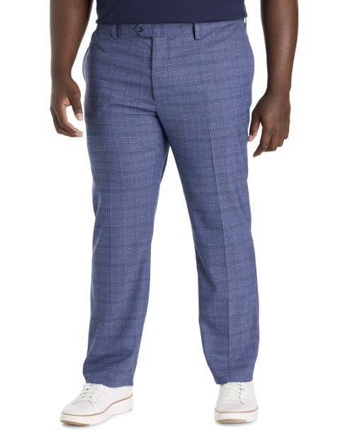 Big & Tall Waist-Relaxer Plaid Flat-Front Dress Pants