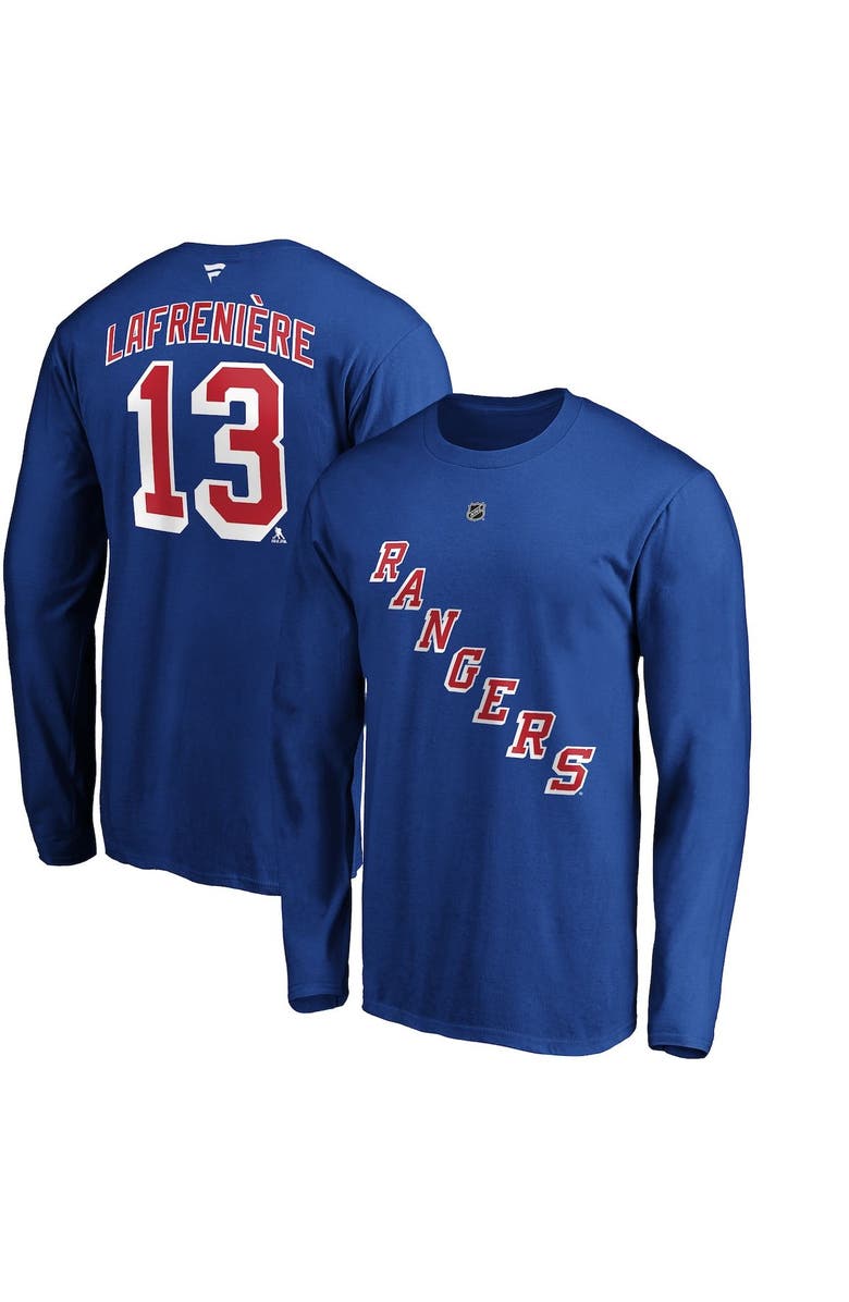 FANATICS Men's Fanatics Branded Alexis Lafrenière Blue New York Rangers Authentic Stack Name & Number Long Sleeve T-Shirt, Alternate, color, Blue