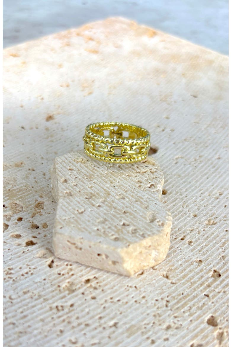 14K Gold Plated Triple Band Ring, Alternate, color, GOLD