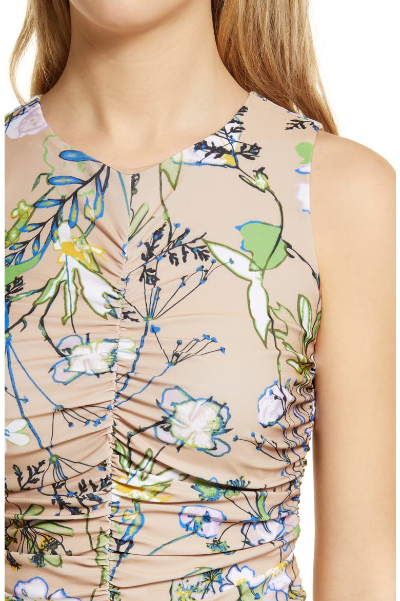 Sleeveless Ruched Midi Dress, Alternate, color, BEIGE SAND PRESSED FLORAL