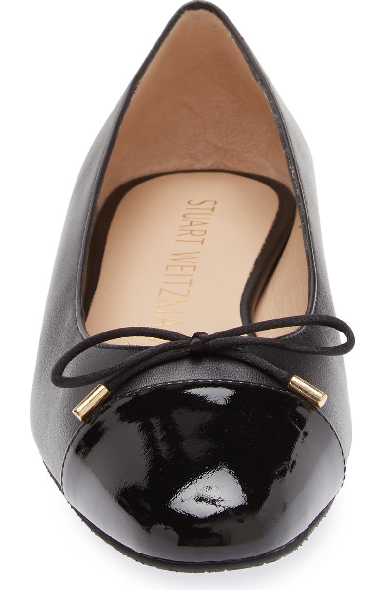 Stuart Weitzman Sleek Cap Toe Bow Flat, Alternate, color, Black