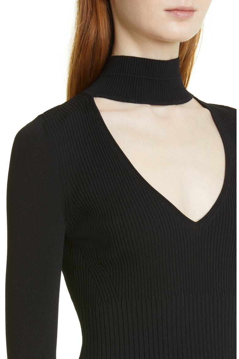 Cutout Long Sleeve Mock Neck Rib Dress, Alternate, color, BLACK