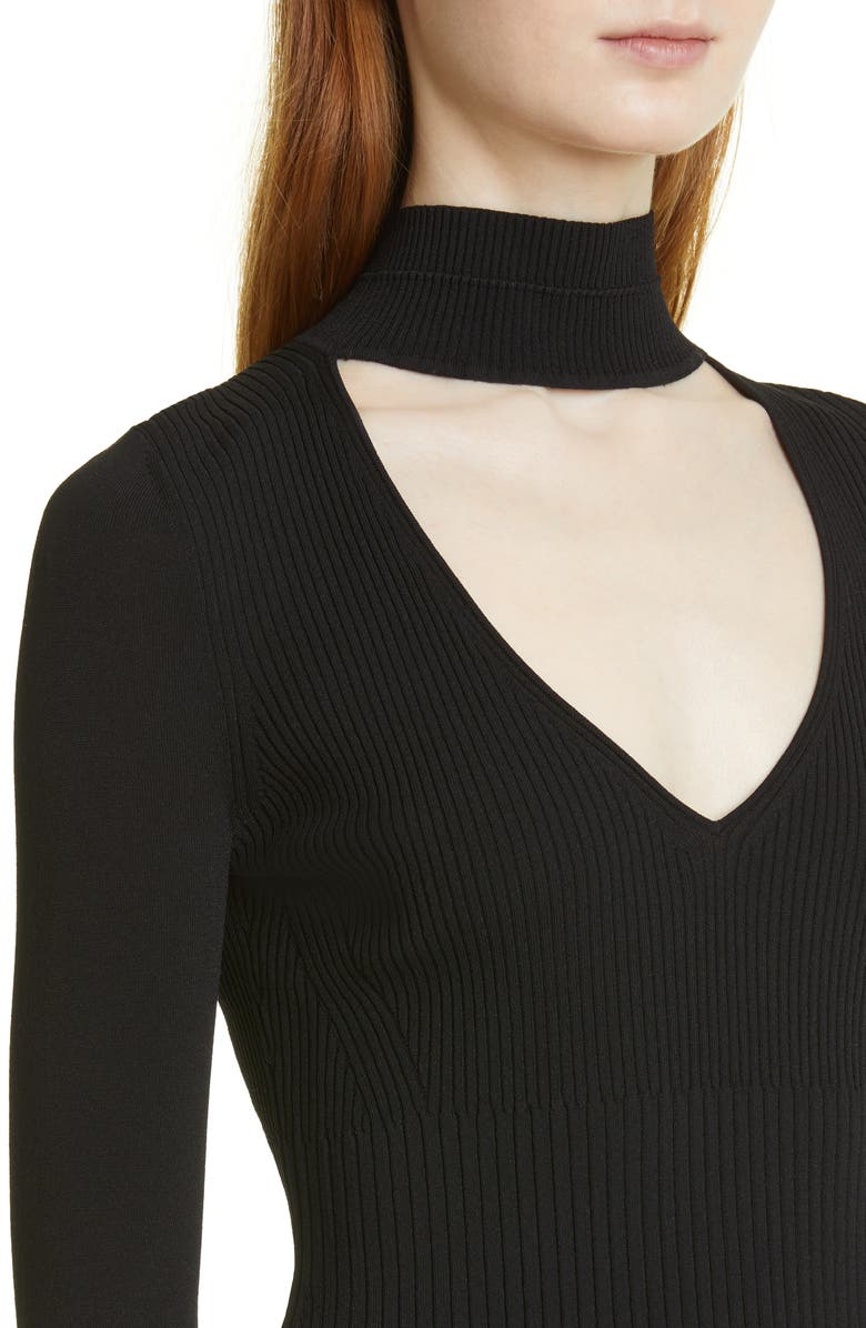 Maria McManus Cutout Long Sleeve Mock Neck Rib Dress, Alternate, color, 