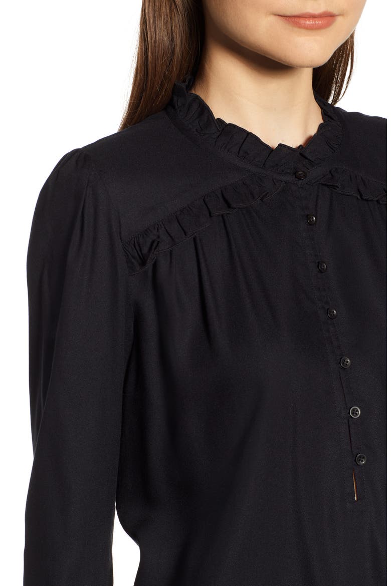 Ruffle Detail Popover Blouse, Alternate, color, BLACK
