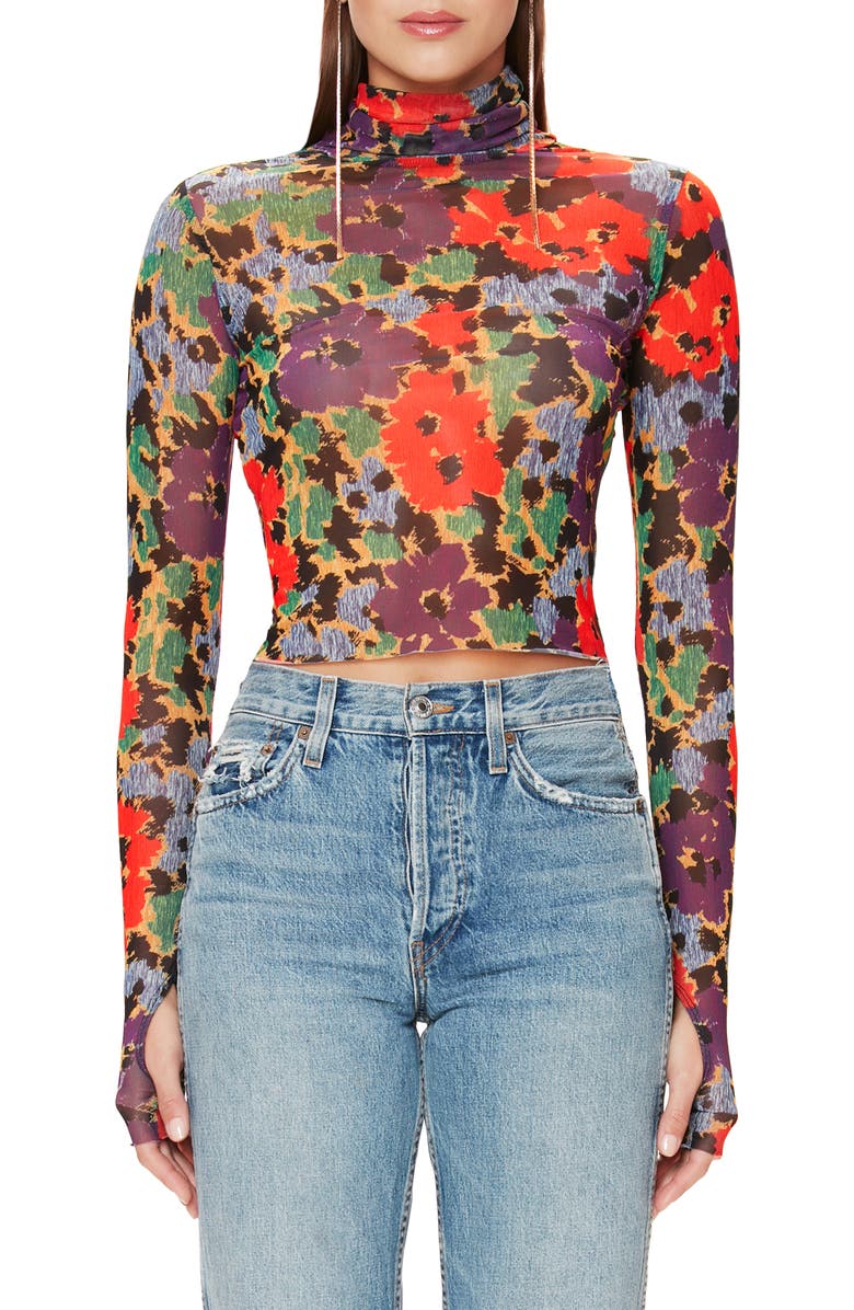 AFRM Jordan Leopard Print Long Sleeve Crop Top, Main, color, 