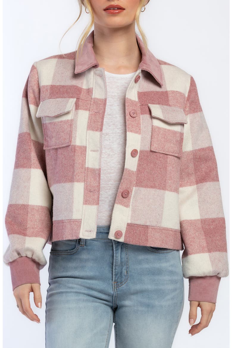 Fernice Crop Wool Blend Jacket, Main, color, PINK CHECK