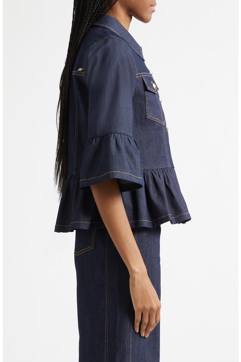 Mandie Denim Peplum Shirt Jacket, Alternate, color, INDIGO
