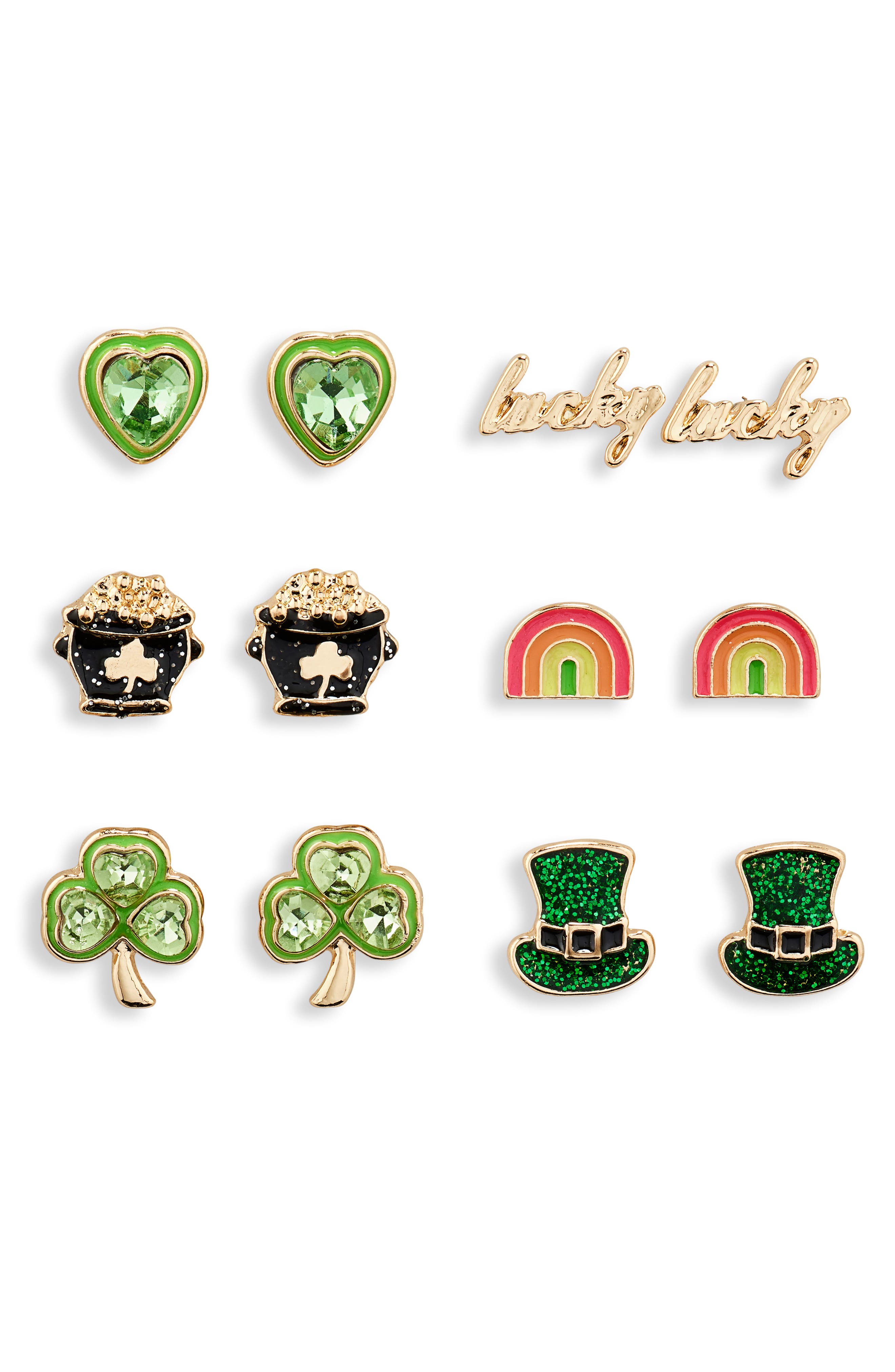 Leith Pack of 6 Lucky Stud Earrings