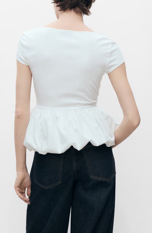 Mango Short Sleeve Peplum Top In White