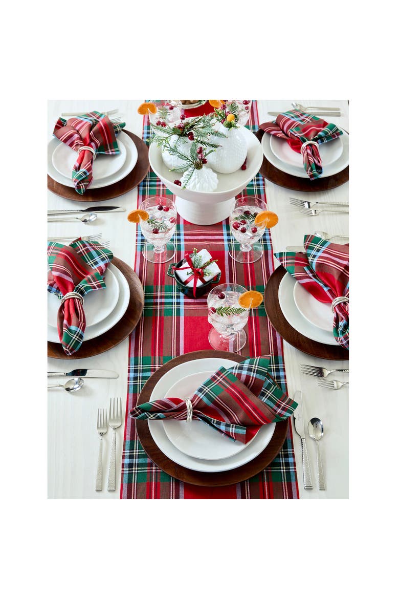 Linen Table Runner - Madras Holiday Plaid, Alternate, color, Red