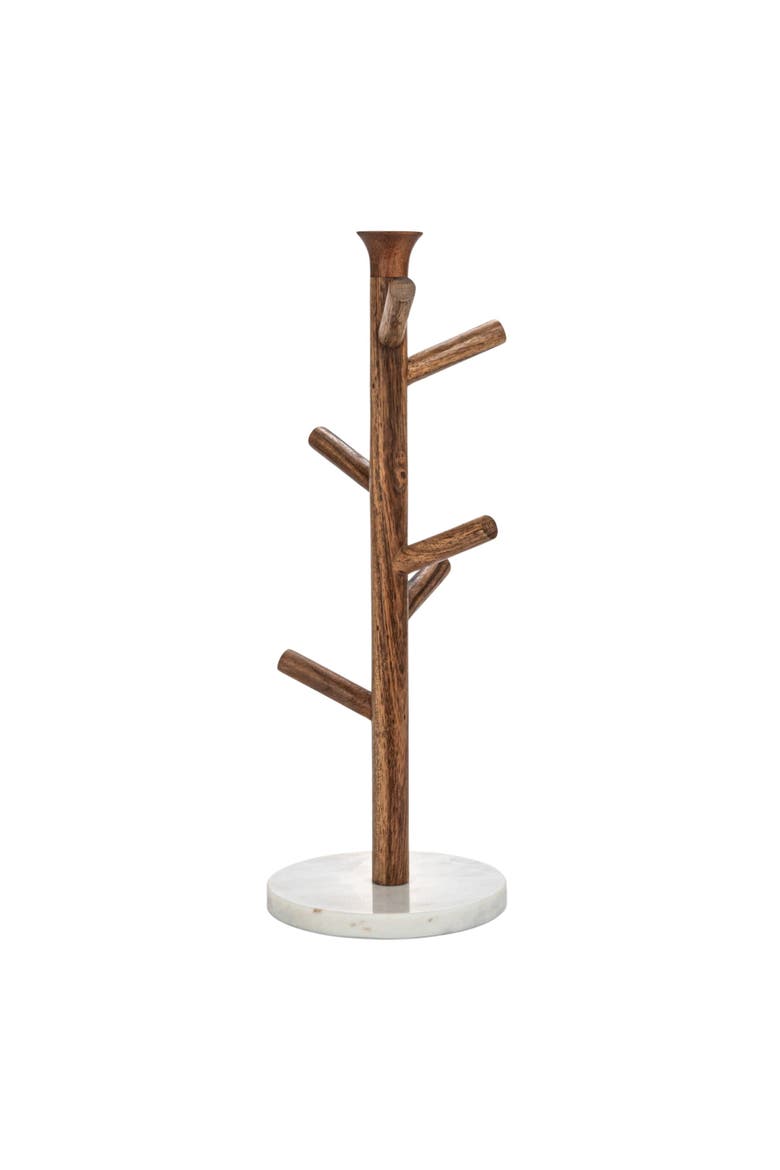 Tall Mango Wood and Marble Mug Rack, Natural and White, Alternate, color, Natural
