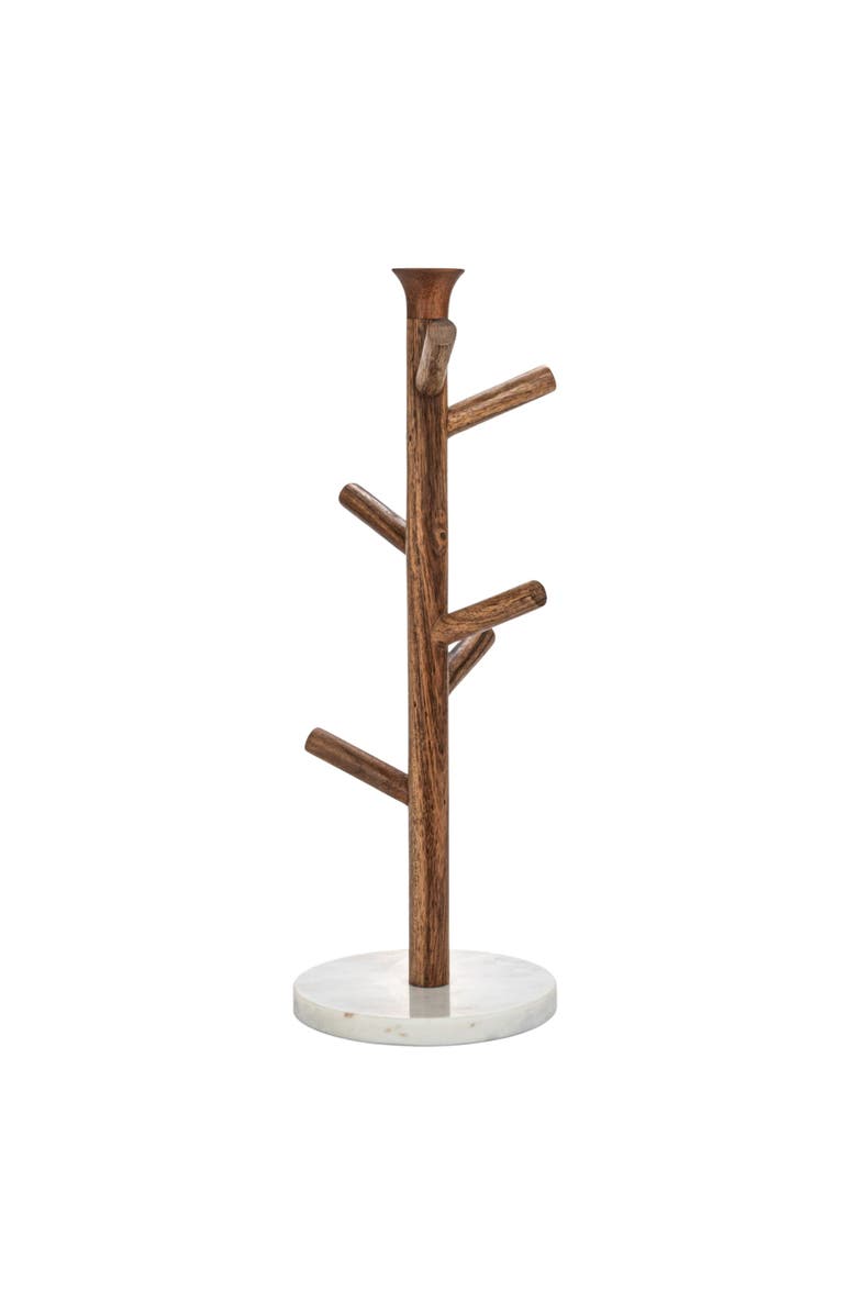 Storied Home Tall Mango Wood and Marble Mug Rack, Natural and White, Alternate, color, Natural