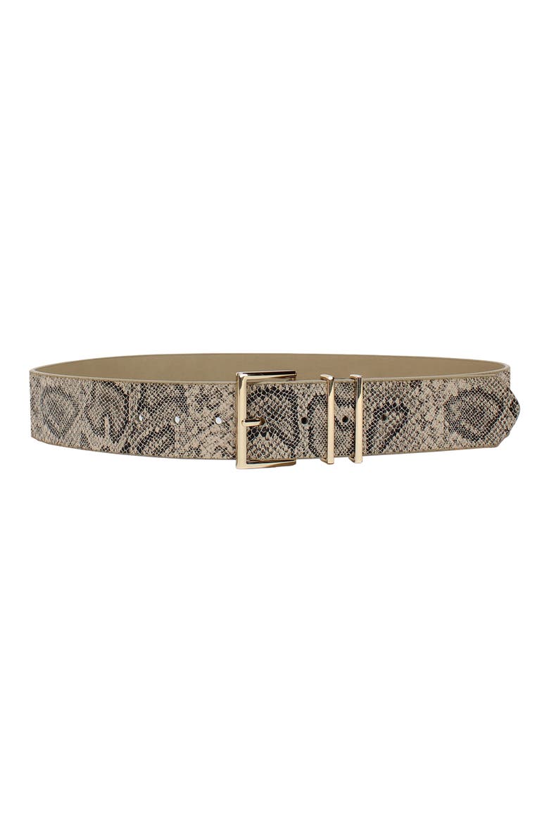 Snakeskin Print Faux Leather Belt, Main, color, CAMEL/ BLACK