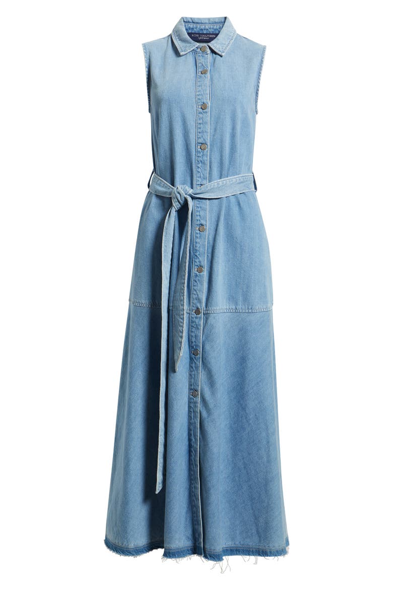 Addison Sleeveless Raw Hem Denim Shirtdress, Alternate, color, LIGHT INDIGO