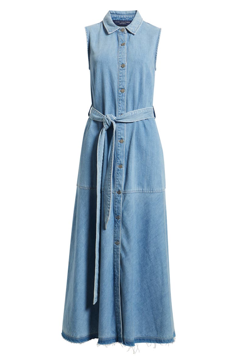 KOBI HALPERIN Addison Sleeveless Raw Hem Denim Shirtdress, Alternate, color, Light Indigo