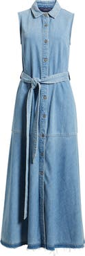 KOBI HALPERIN Addison Sleeveless Raw Hem Denim Shirtdress