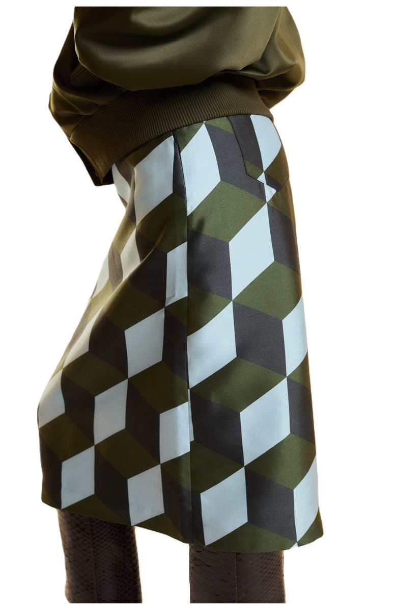 Cynthia Rowley Silk Wool Midi Skirt, Alternate, color, Geo Green/Blue Combo