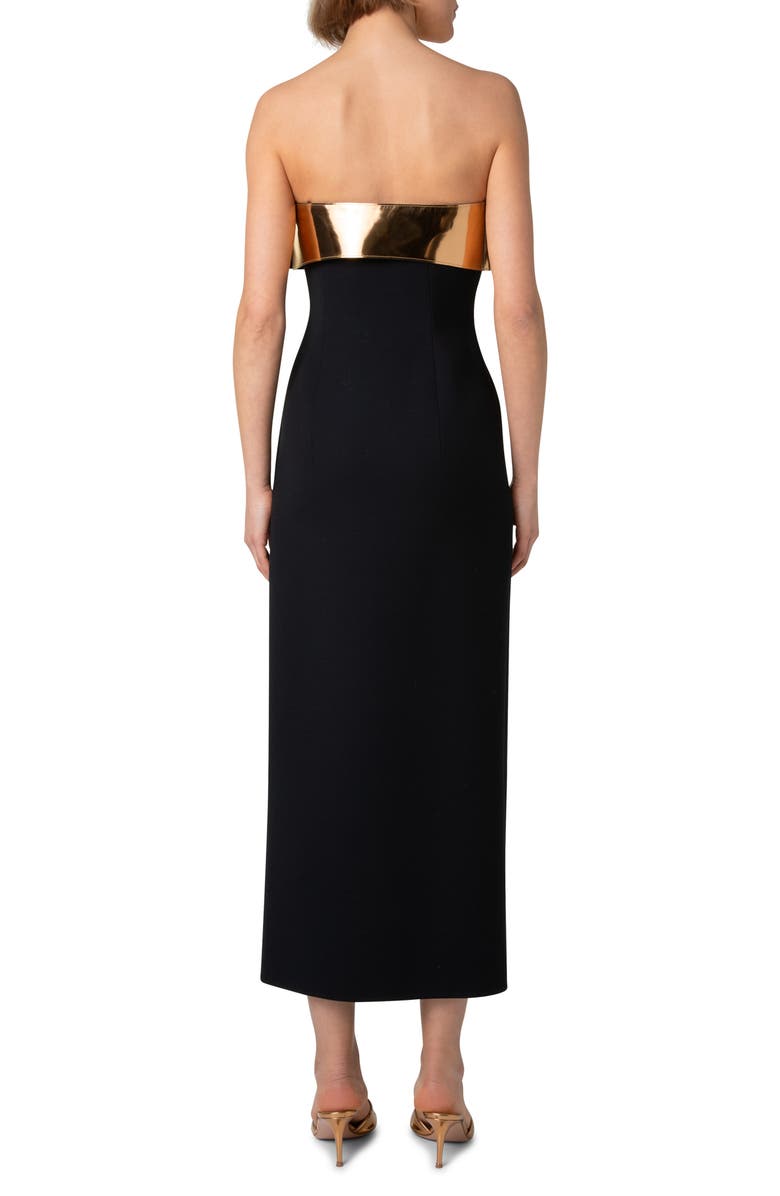 Akris Metallic Leather Strapless Neckline Wool Double Face Midi Cocktail Dress, Alternate, color, 