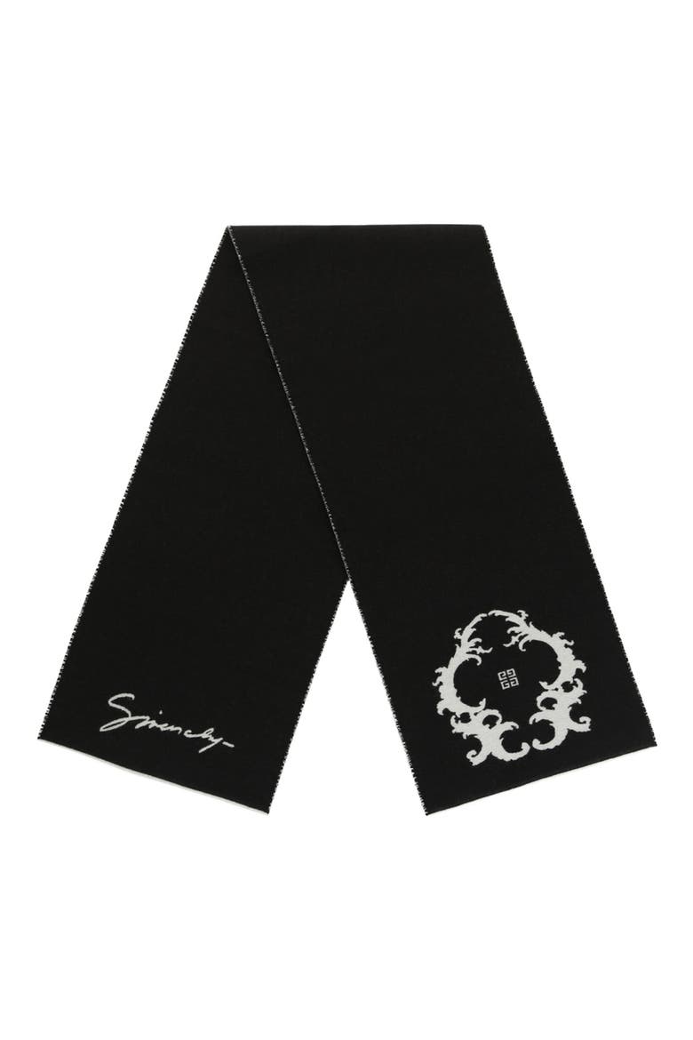 Reversible Logo Wool Scarf, Alternate, color, BLACK WHITE