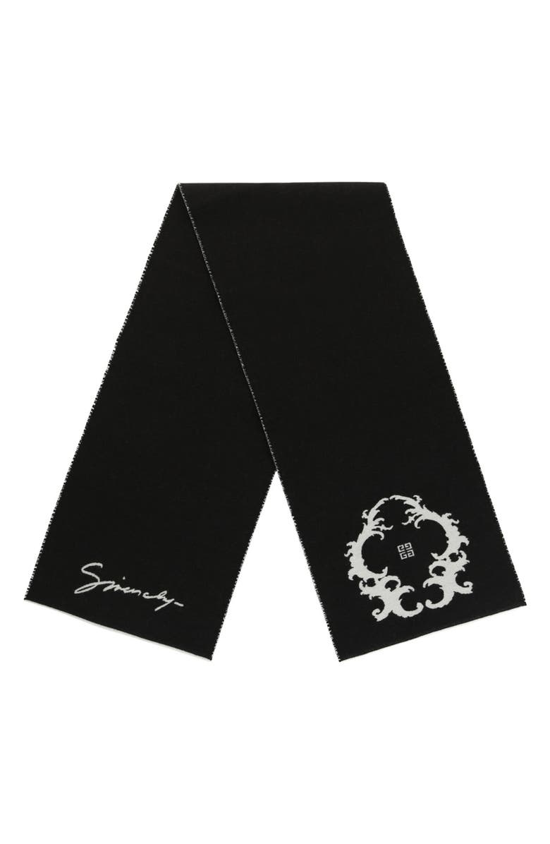 Givenchy Reversible Logo Wool Scarf, Alternate, color, Black White