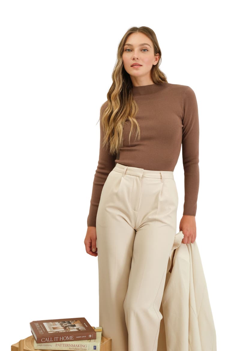 Mock Neck Rib Sweater, Alternate, color, MOCHA